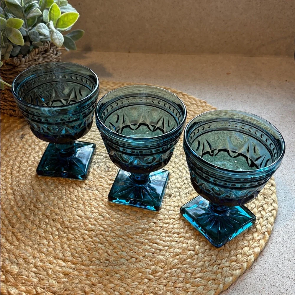 (3) Vintage Indiana Glass Colony Park Lane Blue Champagne/Sherbet Glasses